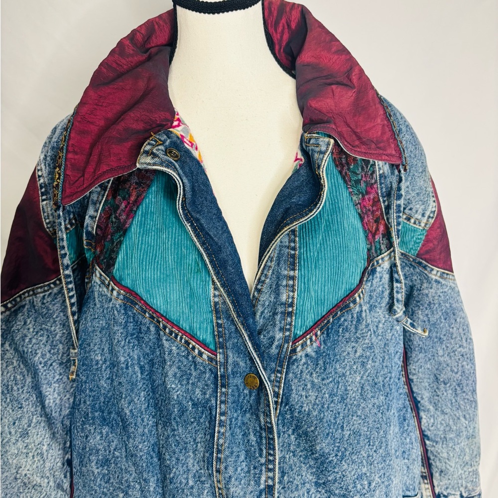 Vintage 80s Current  Seen brand acid wash denim patchwork jacket - Picture 4 of 10